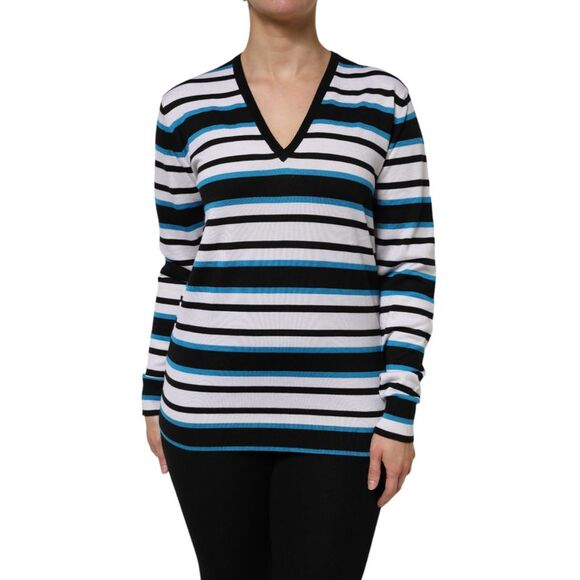 Dolce & Gabbana Striped VNeck Longsleeve Women Multicolor Tops & T-Shirts